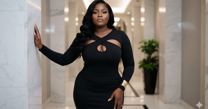 The dress accentuates her